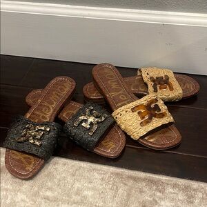 Sam Edelman Black and Beige Slide Sandals